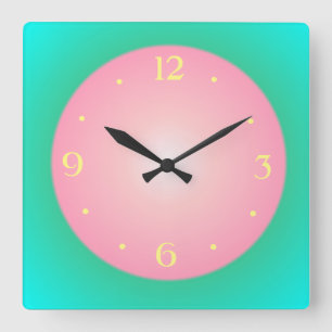 Horloge Carrée Montre murale Girly Rose/ Vert/ Jaune