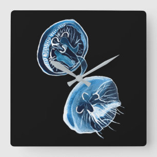 Horloge Carrée MoonJellyfish aquarelle art