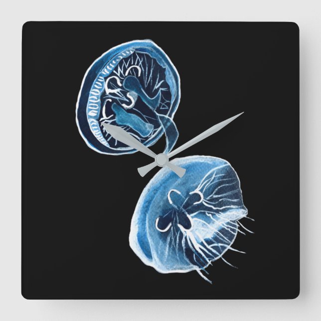 Horloge Carrée MoonJellyfish aquarelle art (Recto)