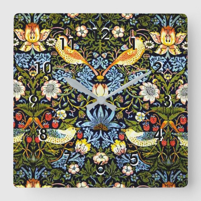 Horloge Carrée Morris - Strawberry Thief, célèbre design (Recto)