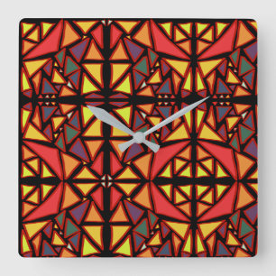 Horloge Carrée Mosaïque Coloré Artistique Multicolore Maximaliste