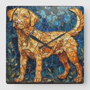 Horloge Carrée Mosaïque de verre coloré en vitrail représentant u