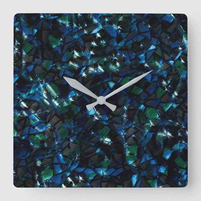Horloge Carrée Mosaïque étrange sur arrière - plan foncé et brume (Recto)