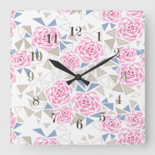 Horloge Carrée Mosaïque, fleurs