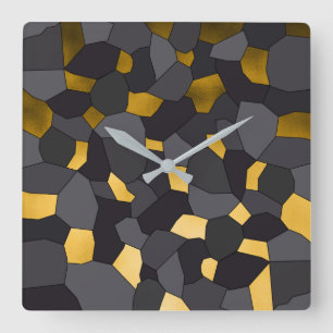 Horloge Carrée Mosaïque grise et noire d'or élégant élégant