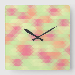 Horloge Carrée Mosaïque triangulaire de Summer Green and Pink