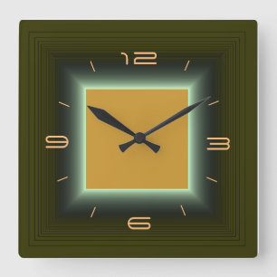 Horloge Carrée Moss Green/Yellow Orange>Horloge murale