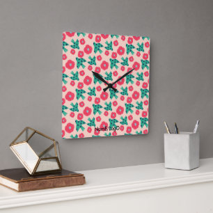 Horloge Carrée motif_8_camellia et oiseau_2