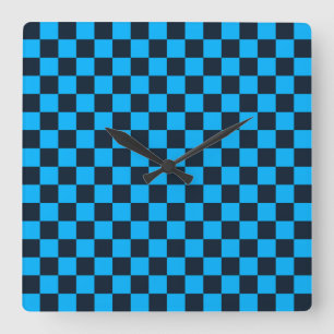 Horloge Carrée Motif à carreaux bleu myrtille