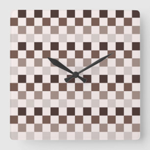 Horloge Carrée Motif à carreaux Café Au Lait