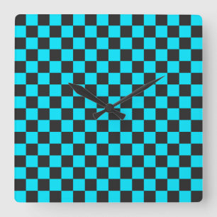 Horloge Carrée Motif à carreaux cyan et charbon