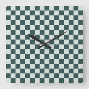 Horloge Carrée Motif à carreaux en mousse vert forêt