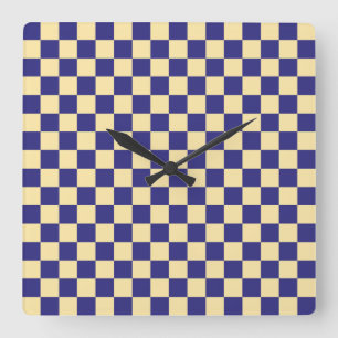 Horloge Carrée Motif à carreaux indigo et beurre