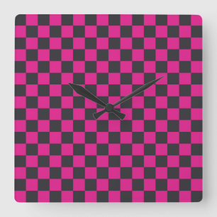 Horloge Carrée Motif à carreaux magenta et fumée
