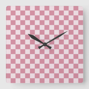 Horloge Carrée Motif à carreaux rose poussiéreux