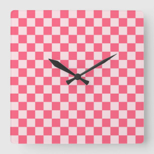 Horloge Carrée Motif à damier sorbet flamant rose