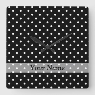 Horloge Carrée Motif à points de polka noir