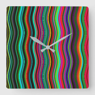Horloge Carrée Motif à rayures ondulées colorées magnifiques