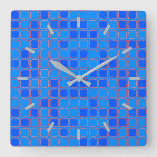 Horloge Carrée Motif Abstrait bleu (Recto)