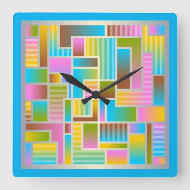 HORLOGE CARRÉE MOTIF ABSTRAIT COLORÉ (Recto)
