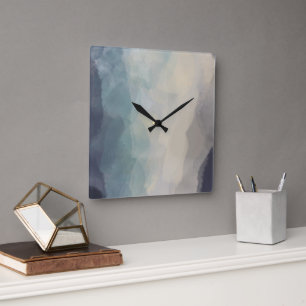 Horloge Carrée Motif Abstrait Joli Bleu Pastel Moderne