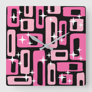 Horloge Carrée Motif Abstrait Moderne du Milieu du Siècle