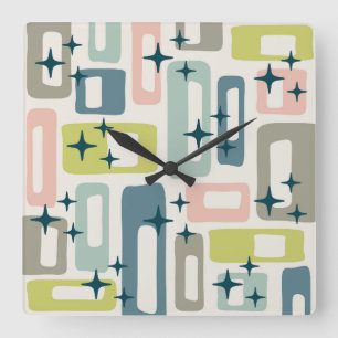 Horloge Carrée Motif Abstrait moderne rétro du milieu du siècle