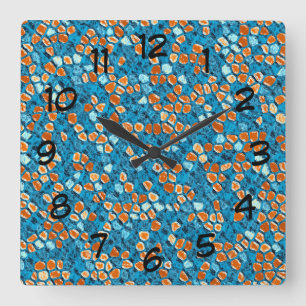 Horloge Carrée Motif Abstrait orange et bleu