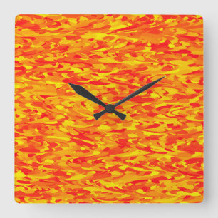 Horloge Carrée Motif Abstrait Orange Rouge Jaune