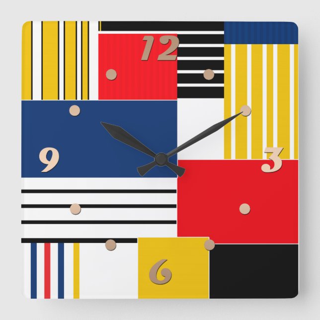 Horloge Carrée motif Abstrait. Patchwork. (Recto)