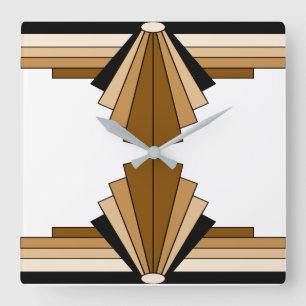 Horloge Carrée Motif Art Déco en Orange et Tan