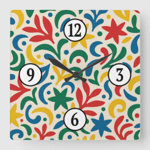 Horloge Carrée Motif biophile moderne du milieu du siècle