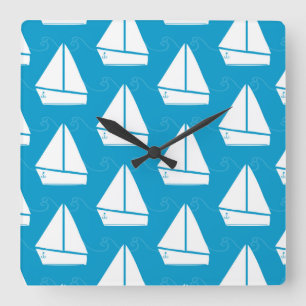 Horloge Carrée Motif bleu-clair de voilier