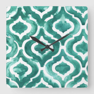 Horloge Carrée Motif bleu vert IV