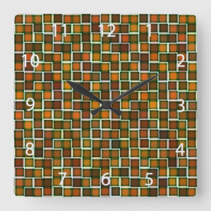 Horloge Carrée Motif Carré Abstrait de ton de la Terre