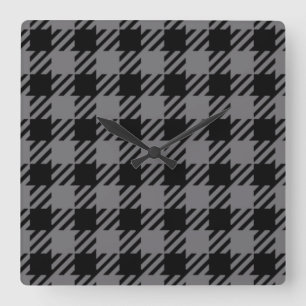 Horloge Carrée Motif carreaux noir et gris