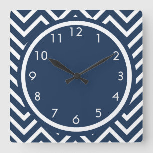 Horloge Carrée Motif chevron zigzag bleu marine