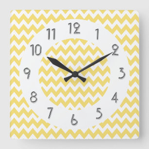 Horloge Carrée Motif chic de chevrons - blanc de citron
