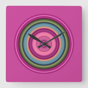 Horloge Carrée Motif circulaire multicolore rose chaud