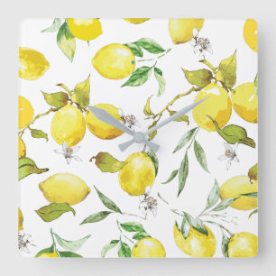 Horloge Carrée Motif citron aquarelle