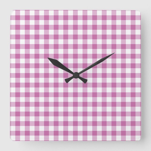 Horloge Carrée Motif Classique Rose Et Blanc En vichy (Recto)