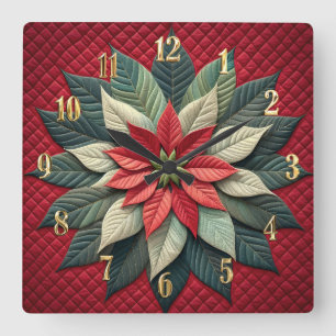 Horloge Carrée Motif courbé Poinsettia rouge