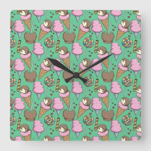 Horloge Carrée Motif crème glacée motif Lollies lollipop 29