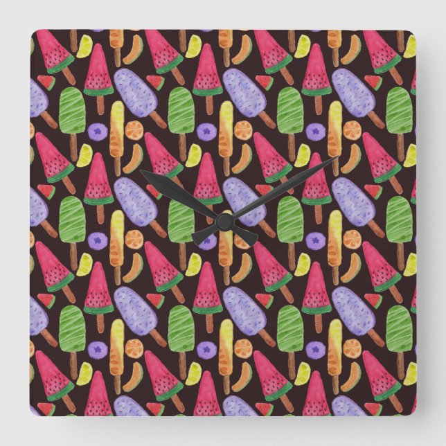 Horloge Carrée Motif crème glacée | motif Lollies | lollipop 4 (Recto)