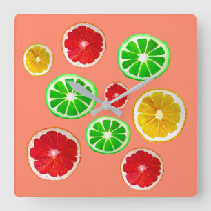 Horloge Carrée Motif d'agrumes de fruits juteux