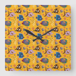 Horloge Carrée Motif d'animaux aquatiques   vie sous-marine en me