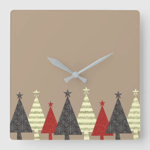 Horloge Carrée Motif d'arbre de Noël noir et rouge