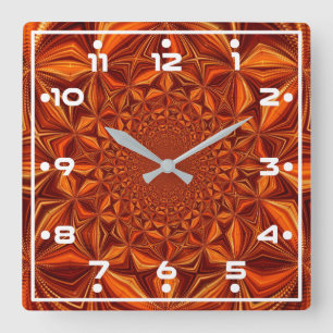 Horloge Carrée Motif d'Art numérique Red Kaleidoscope-28503