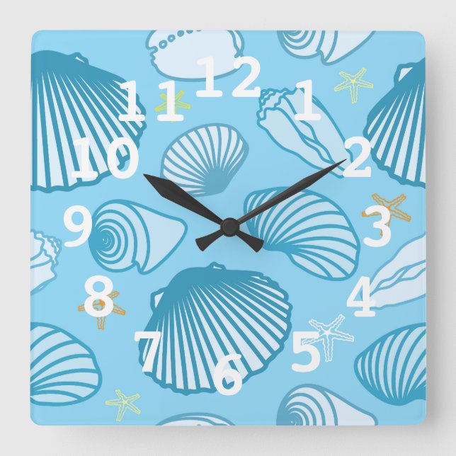 Horloge Carrée Motif de bleu d'océan (Recto)