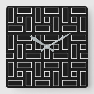 Horloge Carrée Motif de bloc linéaire noir et blanc - noir